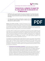 NP Contenidos Inmersivos y Adaptar El Papel de Los Docentes, Dos Retos de La Educación en El Metaverso