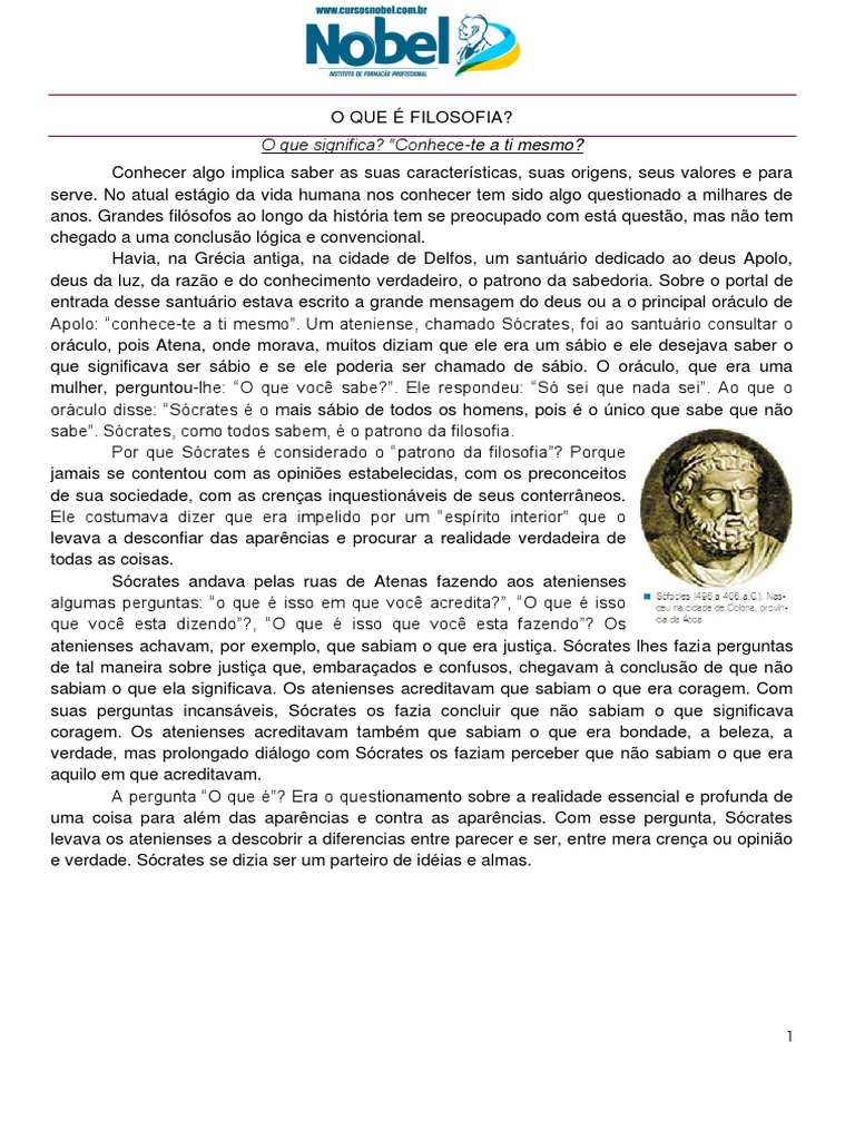 Apostila de Filosofia | Download grátis PDF | Pensamento | Conhecimento