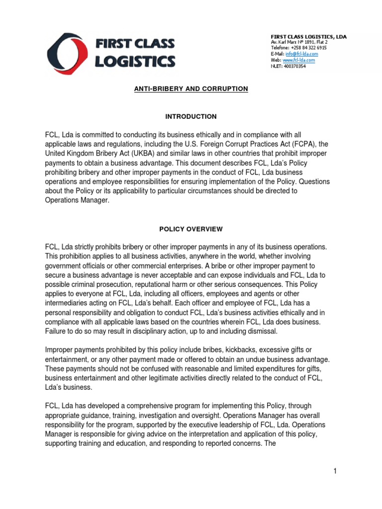 Anti-Bribery Policy | PDF | Bribery | Corruption