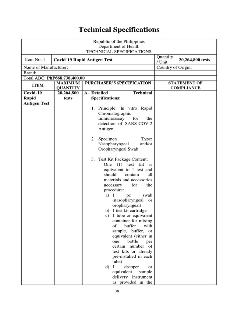 DOH Covid19 Rapid Antigen Test PDF Shelf Life Specification (Technical Standard)