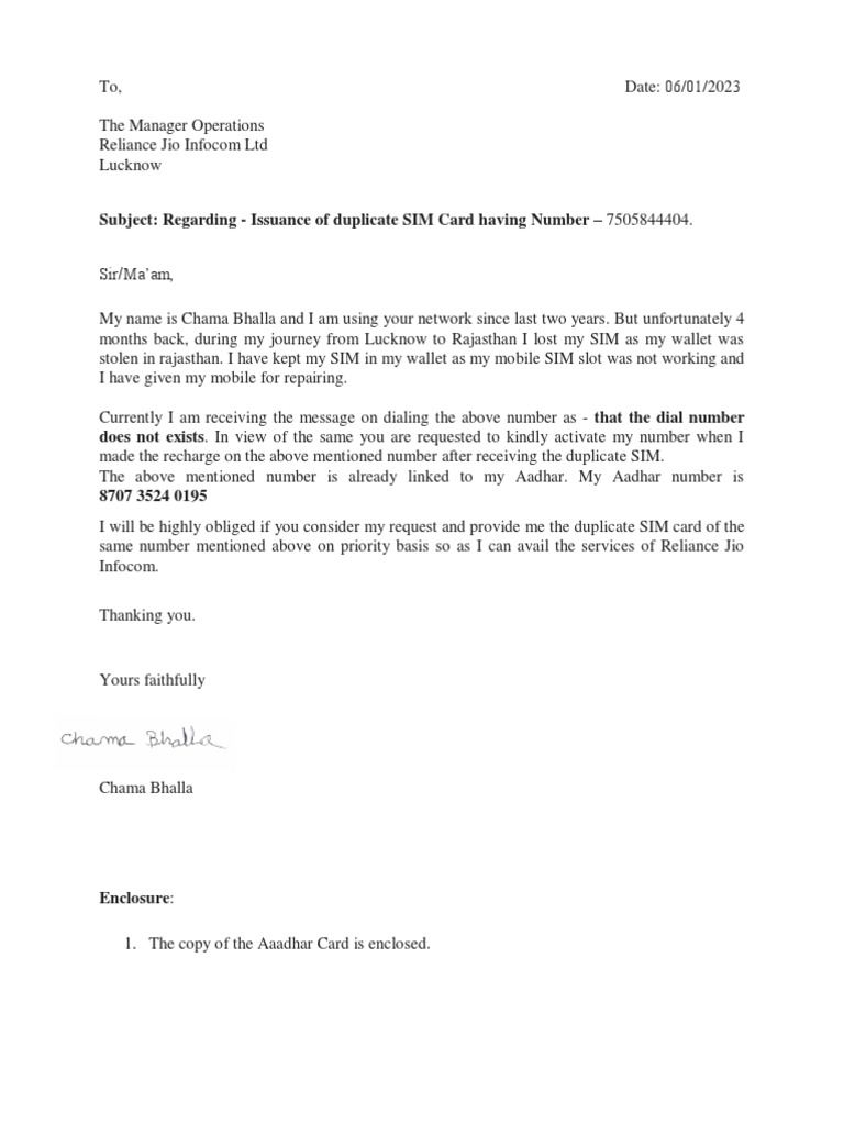 Request duplicate sim card due to lost original pdf