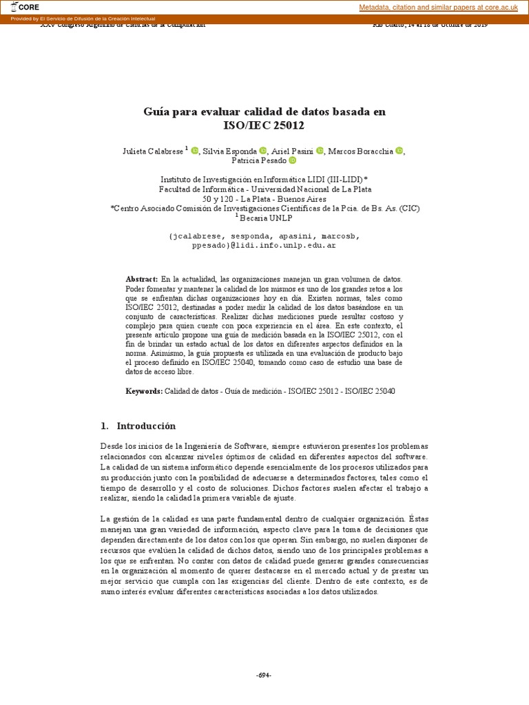 Guía de Calidad de Datos ISO/IEC 25012 | PDF | Calidad (comercial ...