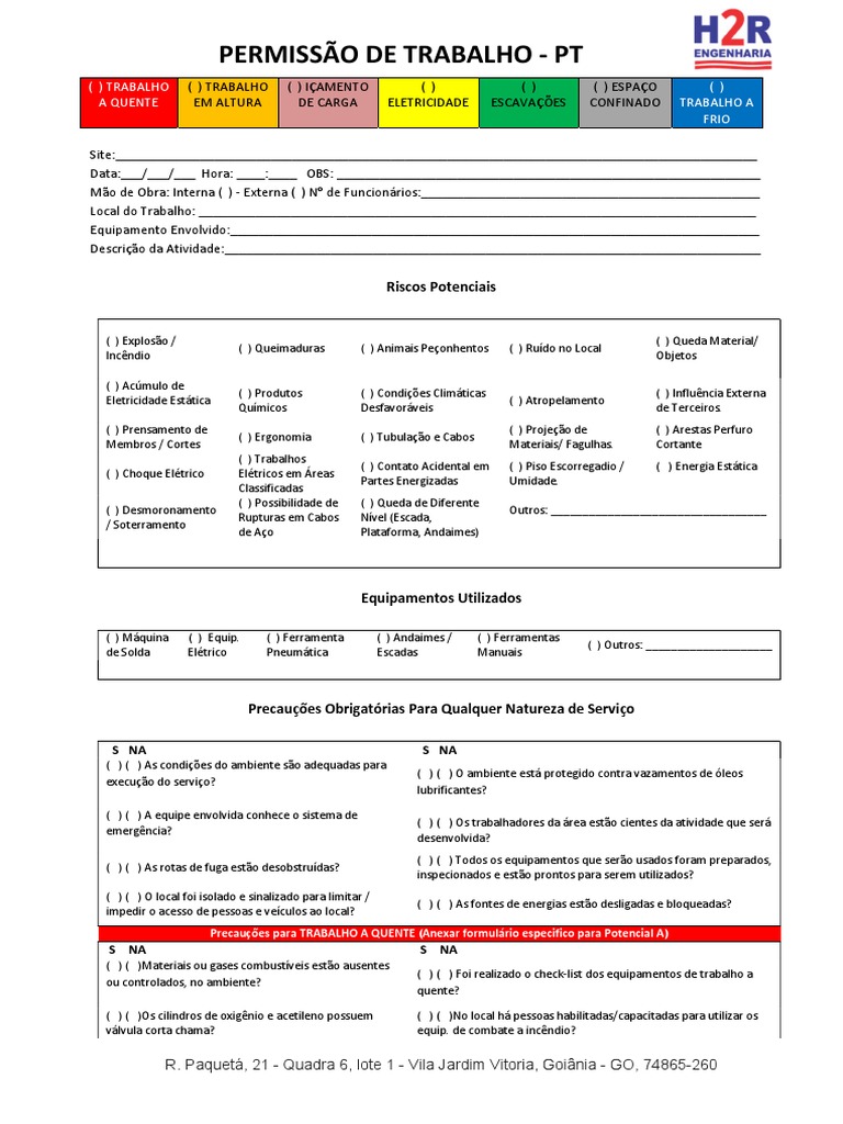 Permissão de Trabalho de Risco | PDF | Eletricidade | Guindaste (máquina)
