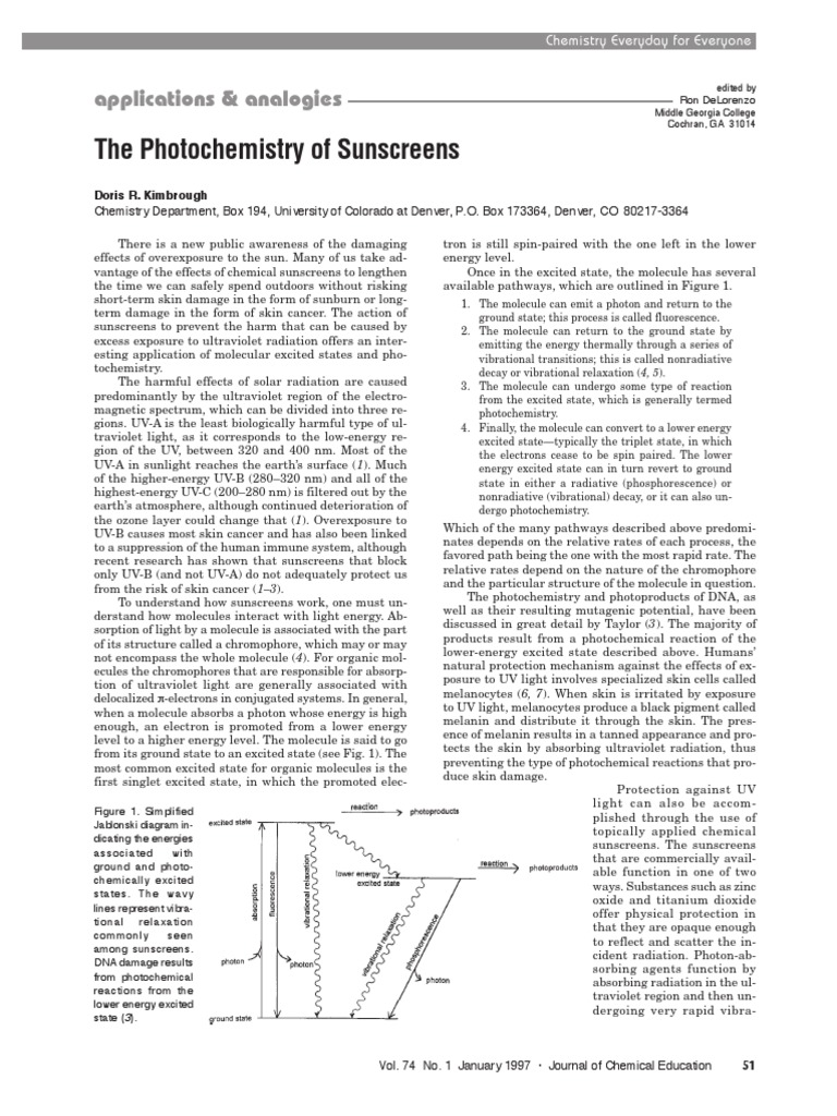 Sunscreens PDF Ultraviolet Photochemistry
