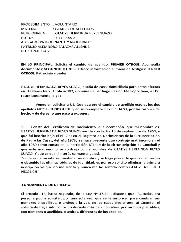 Cambio Apellido Nicolich Reyes Suazo PDF Certificado de nacimiento Instituciones sociales