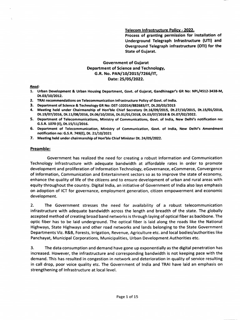 Gujarat Telecom Infrastructure Policy 2022 | PDF | Infrastructure ...