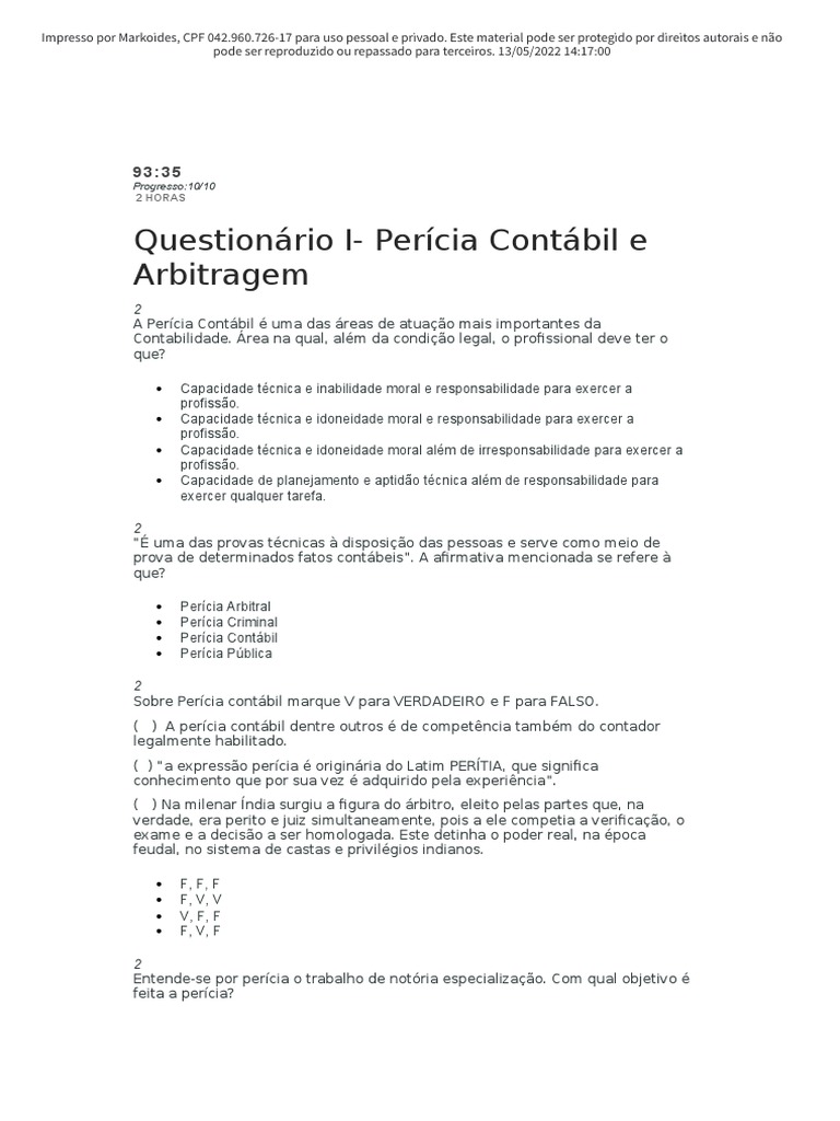 Competência da Perícia Contábil Arbitral | PDF | Contabilidade | Prova ...