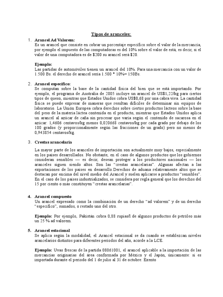 Tipos y ejemplos de aranceles | PDF | Arancel | Organización de ...