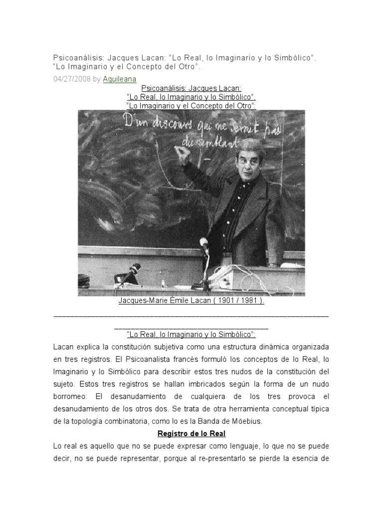 Lo RealLo Imaginario y Lo Simbólico PDF Jacques Lacan Psicoanálisis