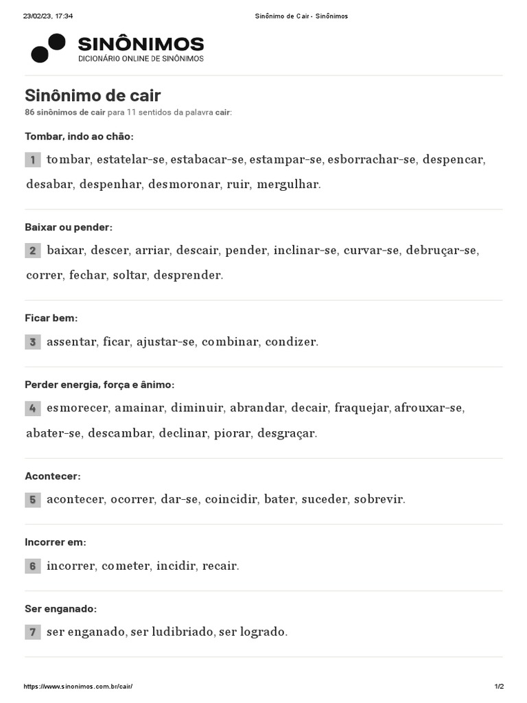 Sinônimos de Cair e Seus Sentidos | PDF