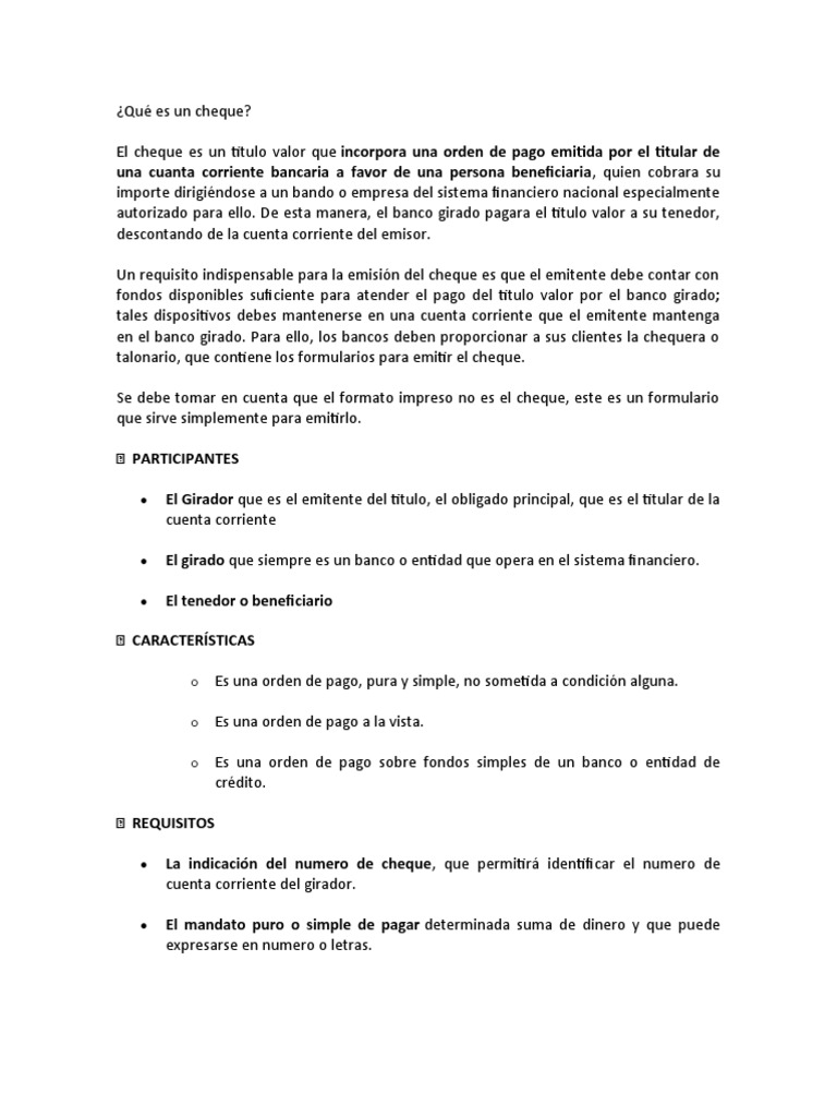 Lo Que Necesitas Saber Sobre Los Cheques Bancarios Pdf Cheque Bancos