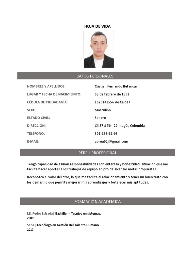 Hoja de vida actualizada pdf empoderamiento