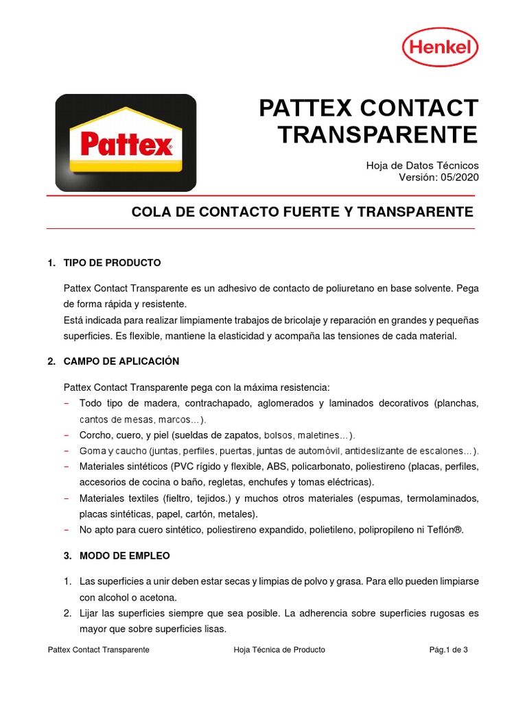 Cola contacto transparente Pattex