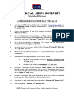 Muhammad Ali Jinnah University: Admission Procedure For Fall 2011