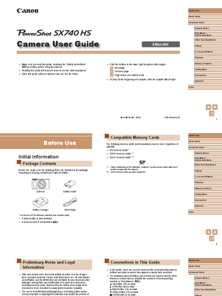 Canon PowerShot SX740 HS Camera User Guide EN PDF