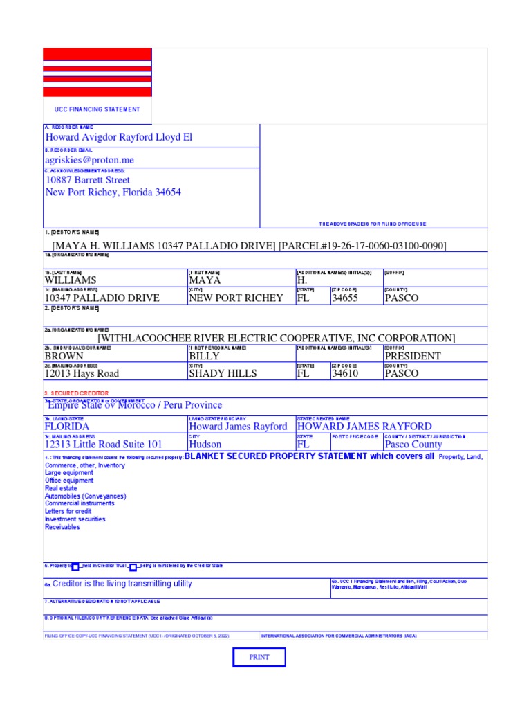UCC1 Lien MAYA H. WILLIAMS & WITHLACOOCHEE RIVER ELECTRIC COOPERATIVE