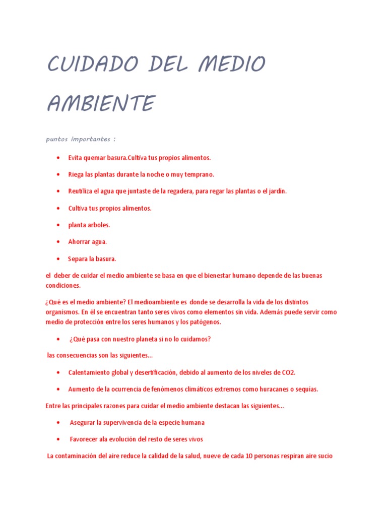 Acciones para Cuidar El Medio Ambiente | PDF