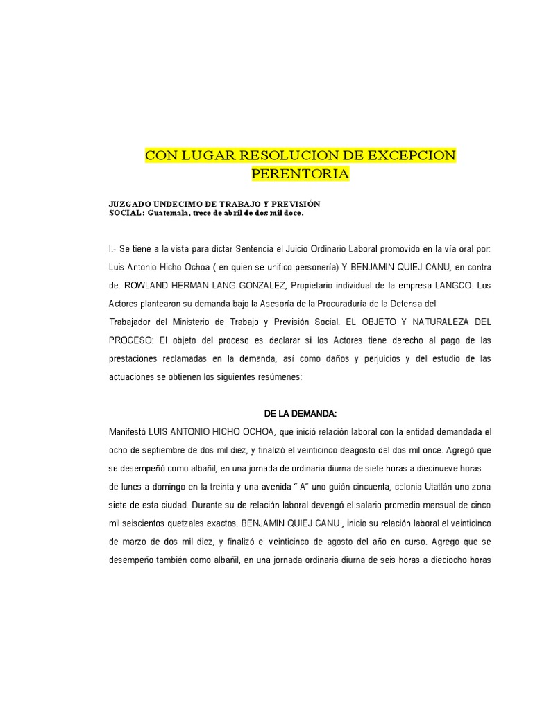 Resolucion de excepcion perentorias descargar gratis pdf sentencia