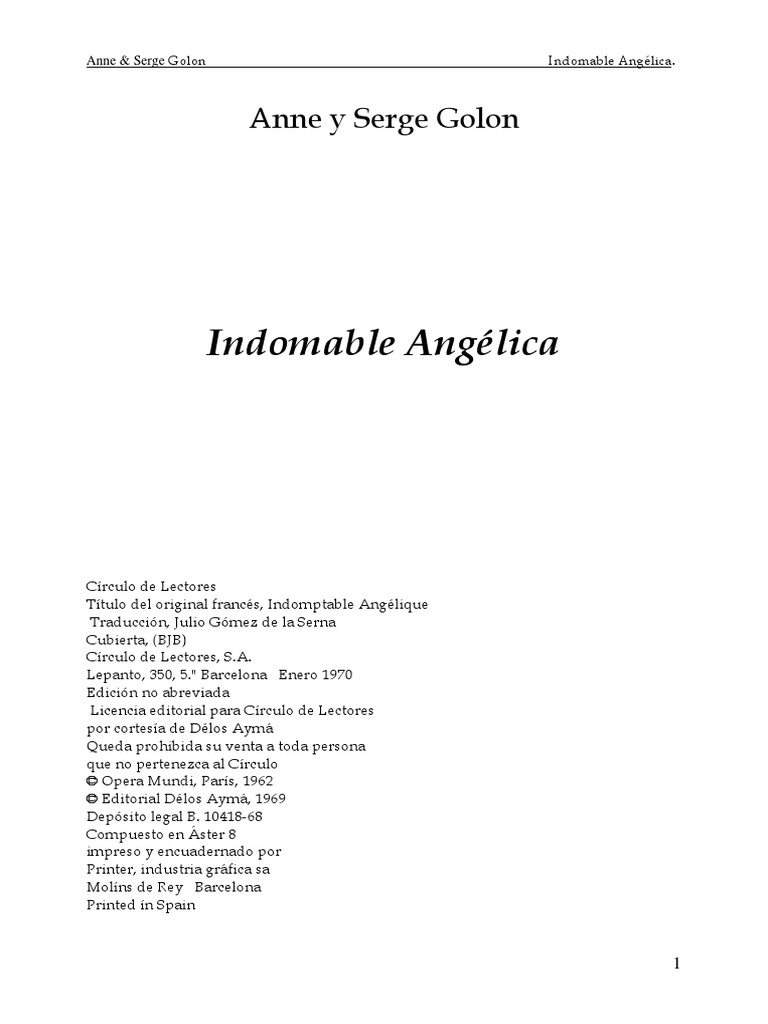 Golon, Anne & Golon, Serge Angelica 04 Indomable Angélica PDF Amor