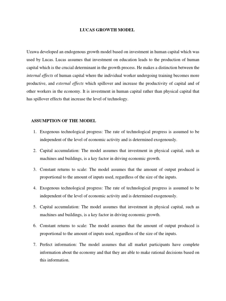 Lucas Model of Endogenous Growth Explained | PDF | Economic Growth ...