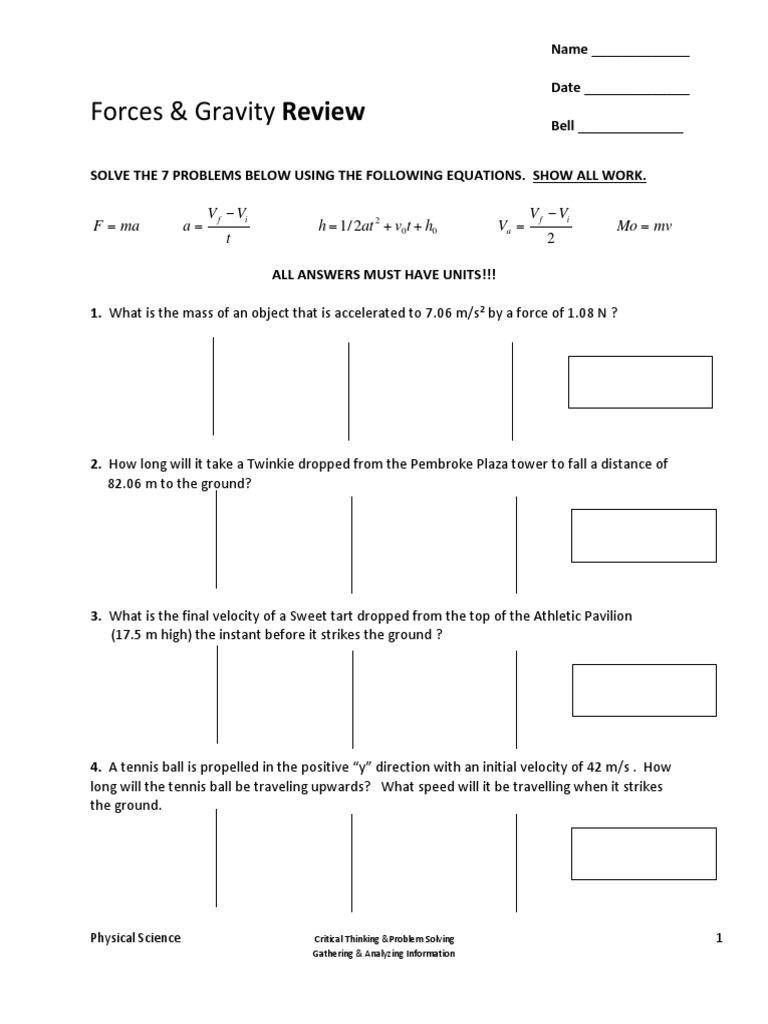 CH 3 Force & Gravity Review PDF