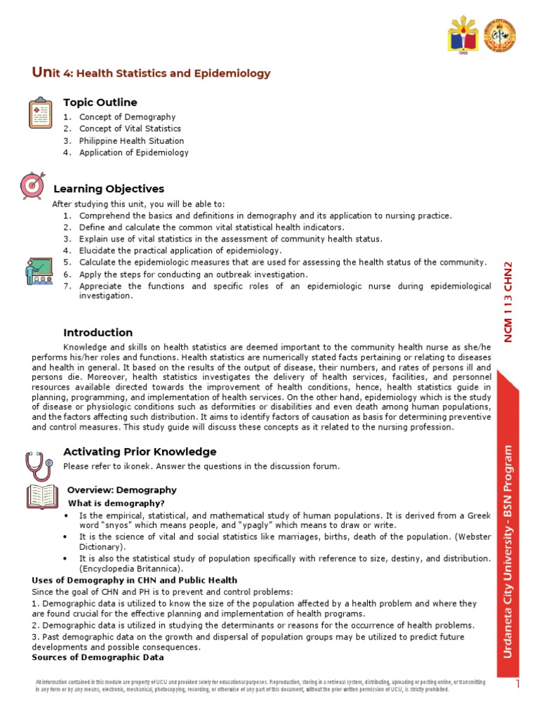 NCM 113 Study Guide 4 Health Statistics and Epidemiology PDF