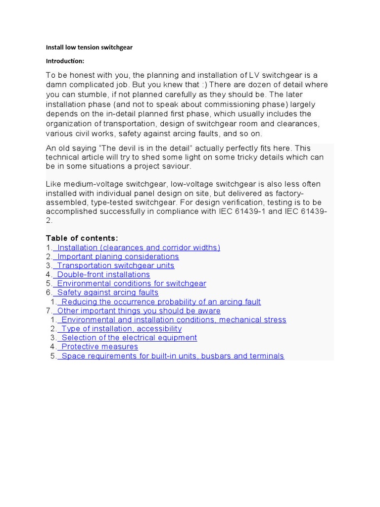 Low Voltage Switchgear Installation Guide | PDF | Home & Garden