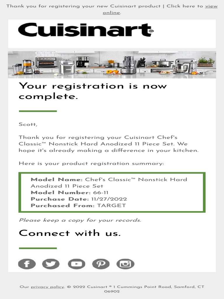 Cuisinart Registration Confirmation PDF