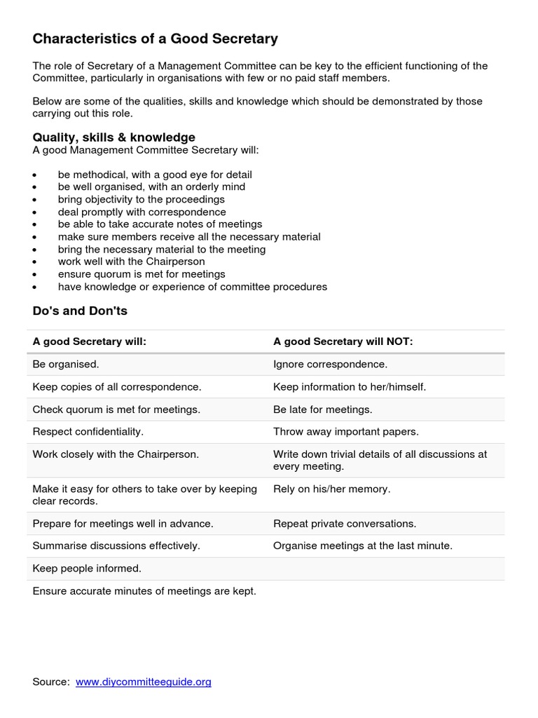 Characteristics of A Good Secretary | PDF