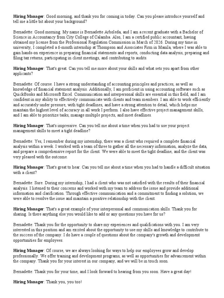 Mock Job Interview Script | PDF | Accounting | Certified Public Accountant
