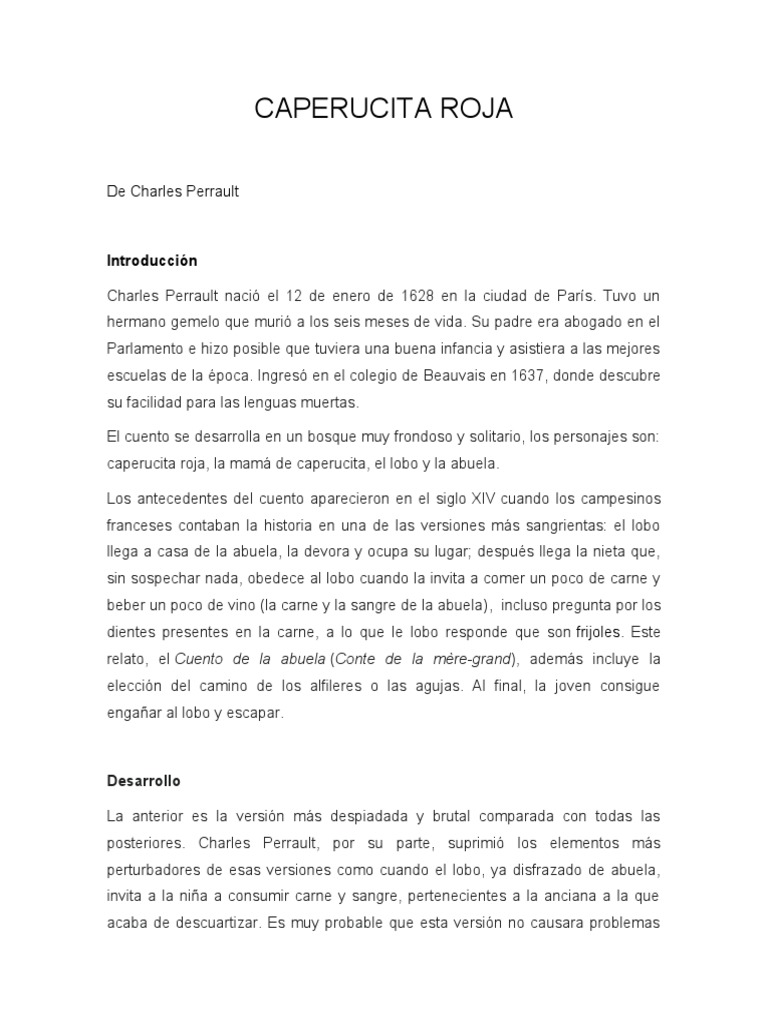 Análisis de Caperucita Roja de Perrault | PDF | Caperucita Roja