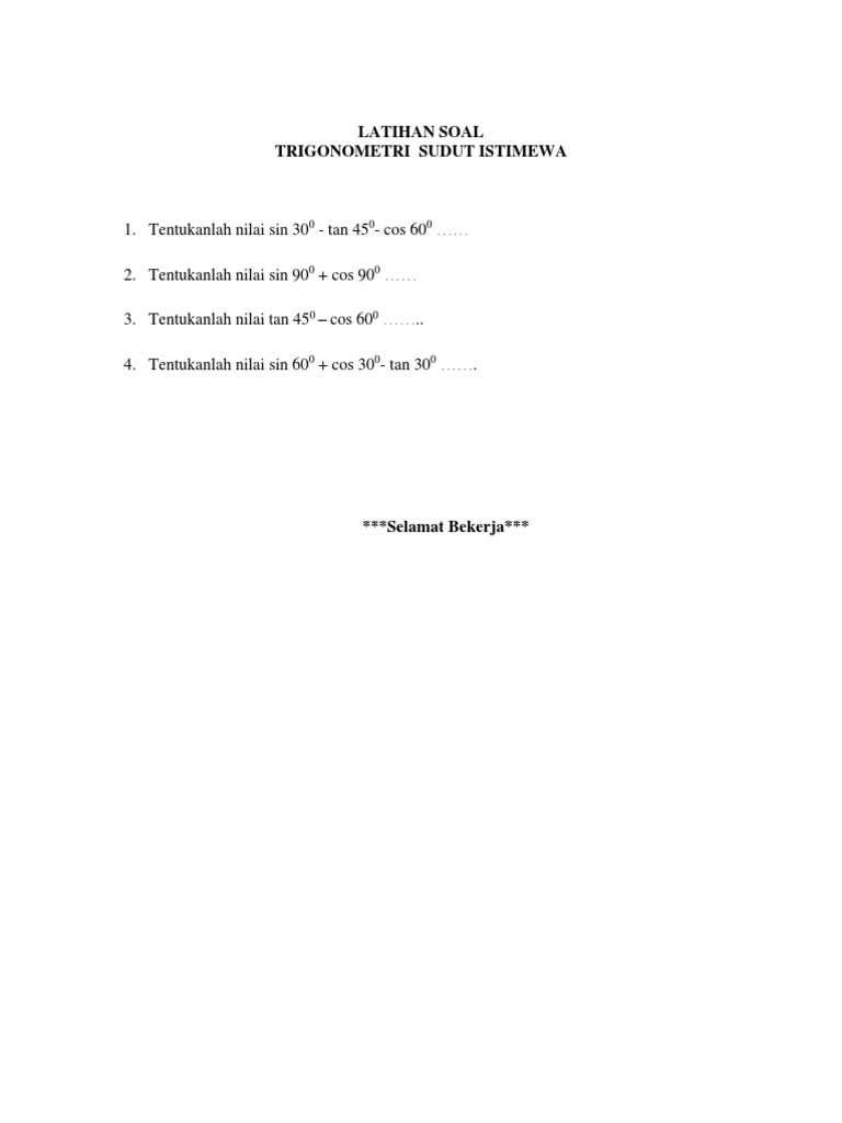 Latihan soal perbandingan trigonometri sudut istimewa pdf