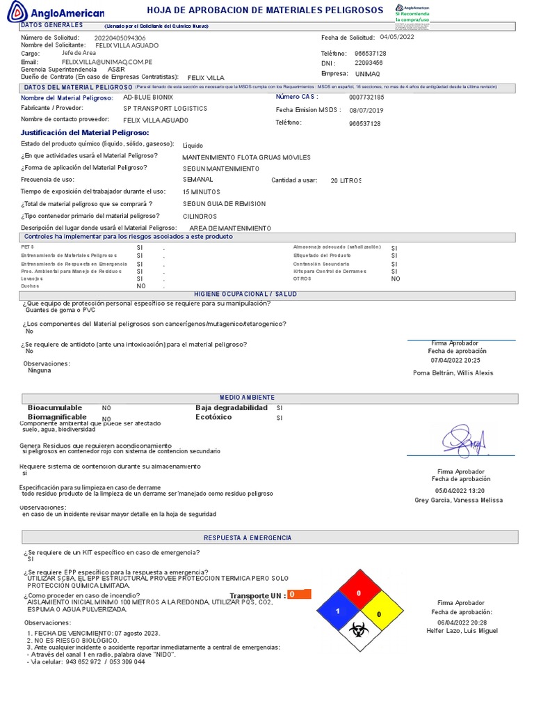 MSDS Ad Blue y Seguridad Química | PDF | Mercancías peligrosas | Naturaleza