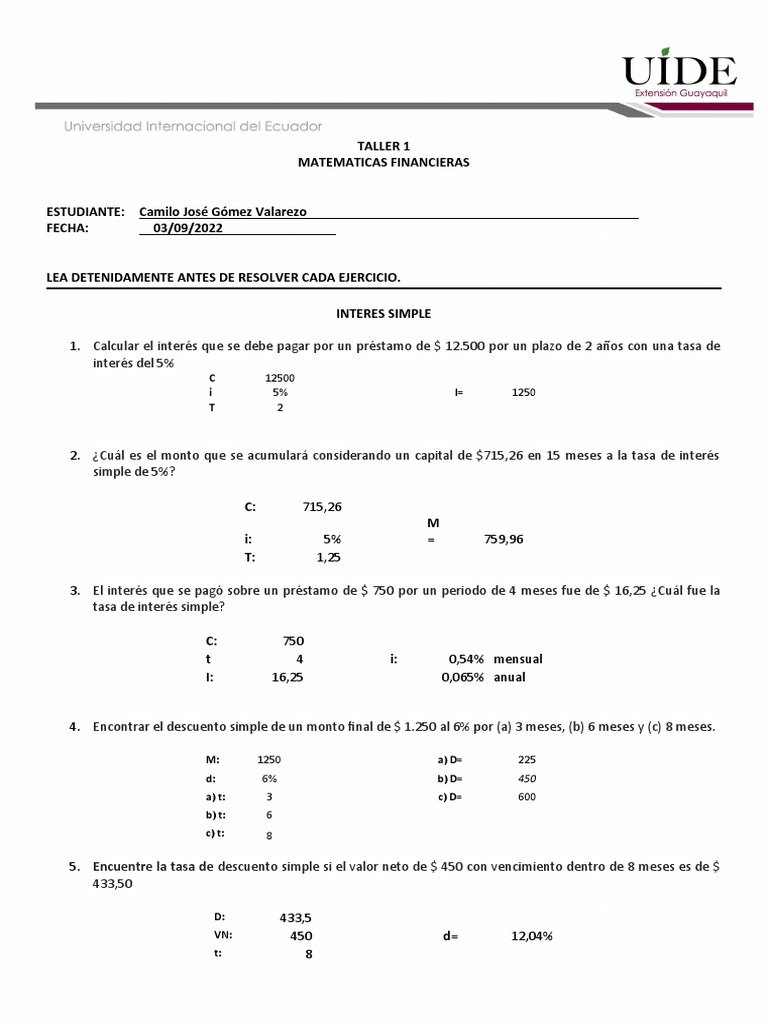 Ejercicios de Matemáticas Financieras | PDF | Bancario | Economias