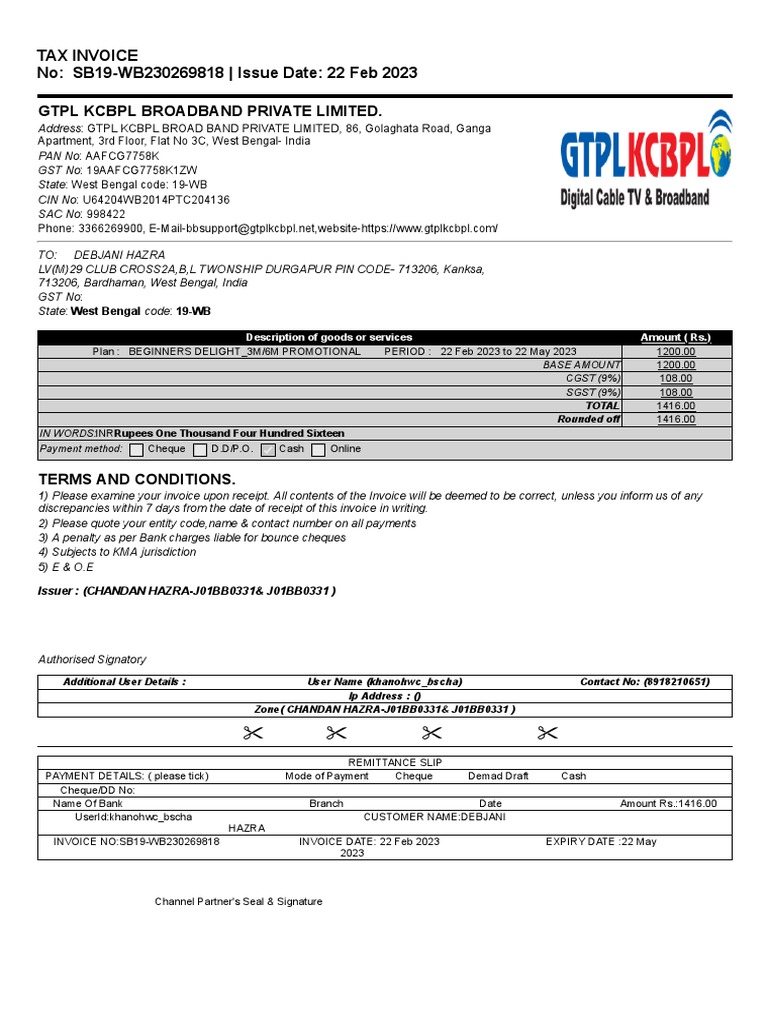 GTPL Download Free PDF Cheque Invoice