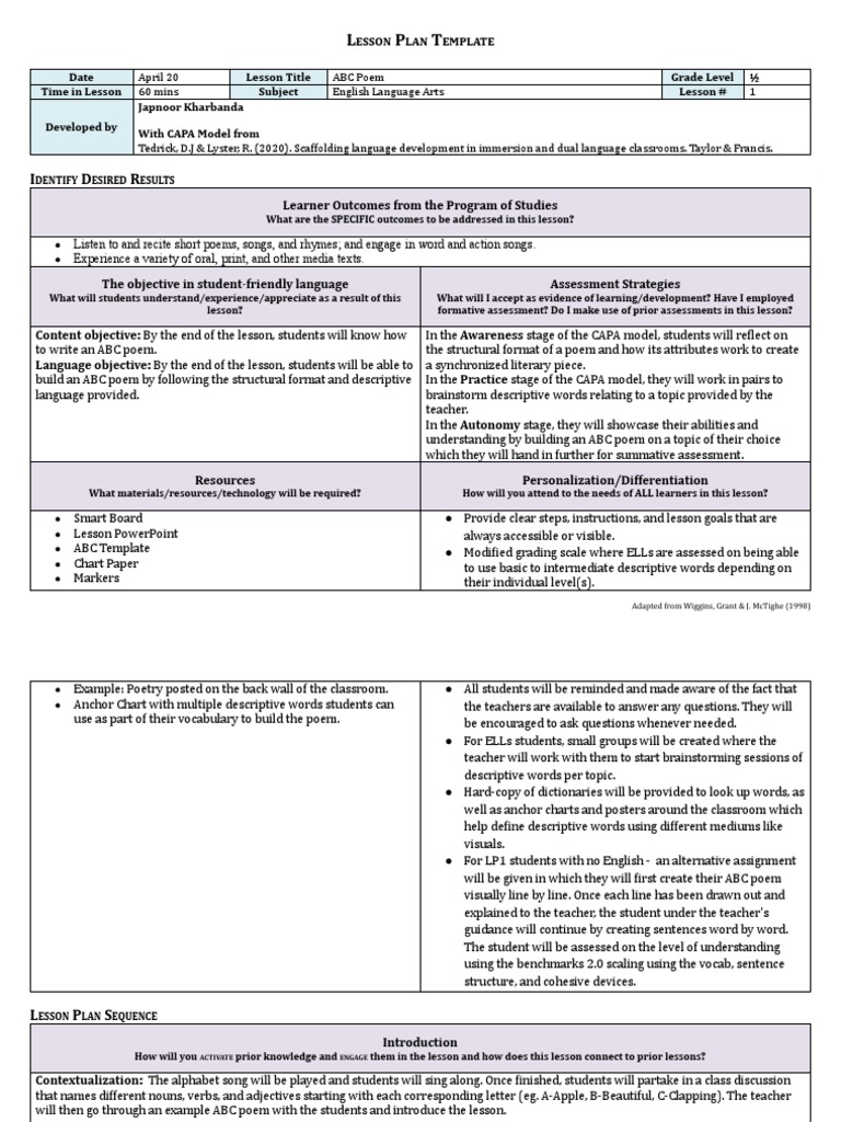 ABC Poem - Capa Model | PDF | Lesson Plan | Cognitive Psychology