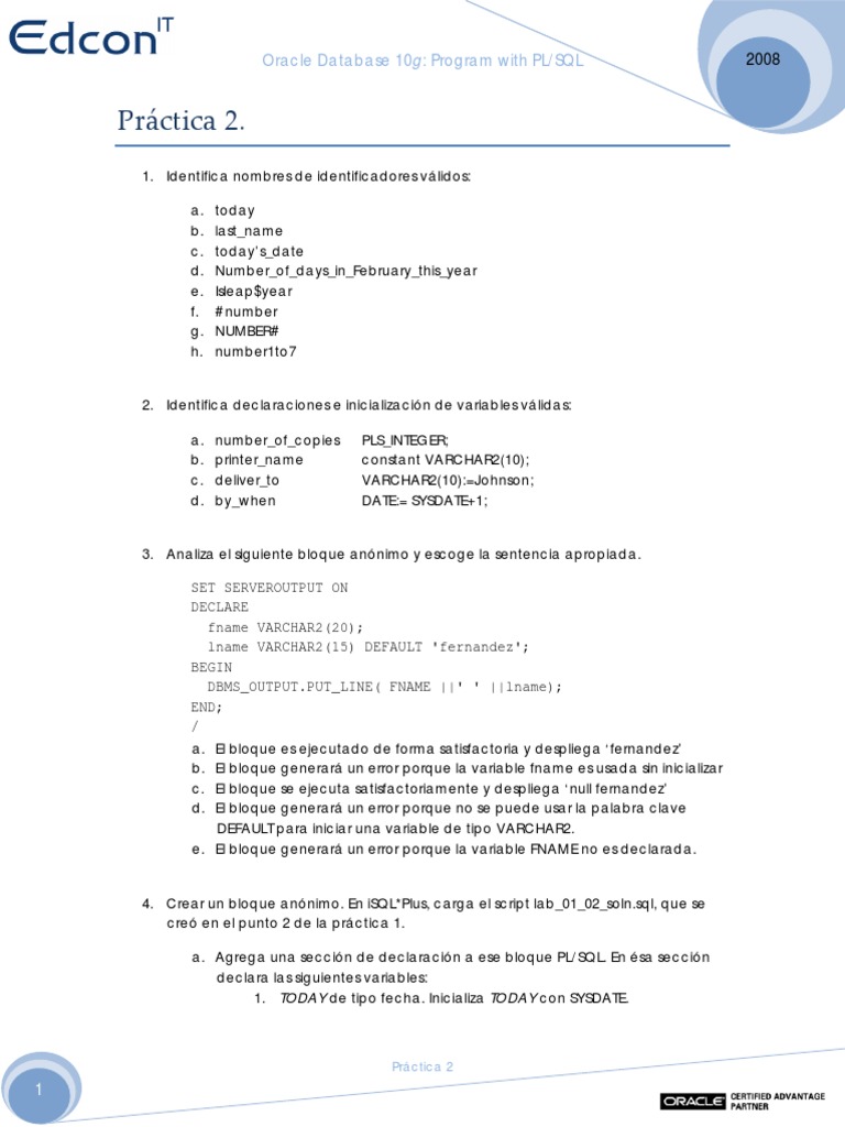 Identificadores y Variables en PL/SQL | PDF | Pl / Sql | SQL