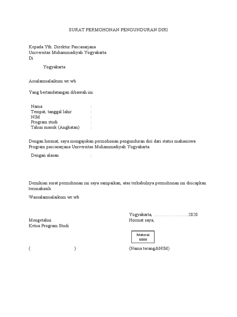 Surat Permohonan Pengunduran Diri PPS | PDF