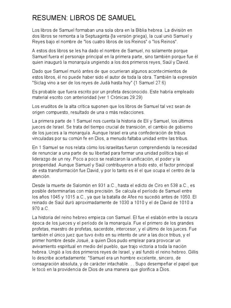 Resumen de 1 samuel pdf libros de samuel samuel