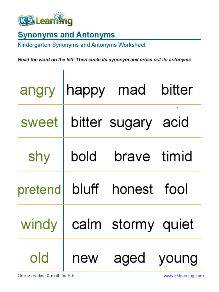 Synonyms and Antonyms (Exercise 2)