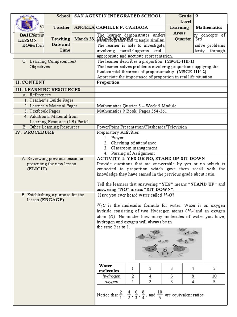 March 232022 Demo DLP Proportion | PDF | Learning | Hydrogen
