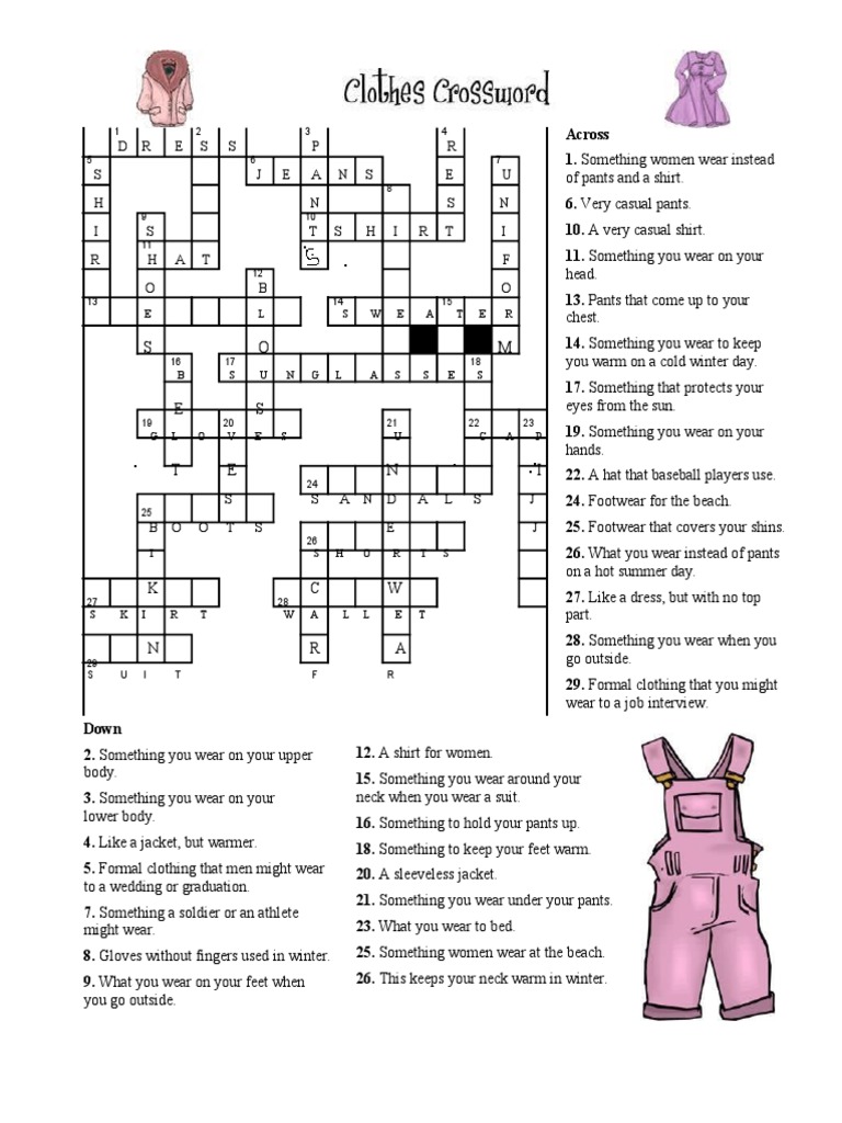 Clothing Crosswords. Basic PDF Clothing Consumer Goods