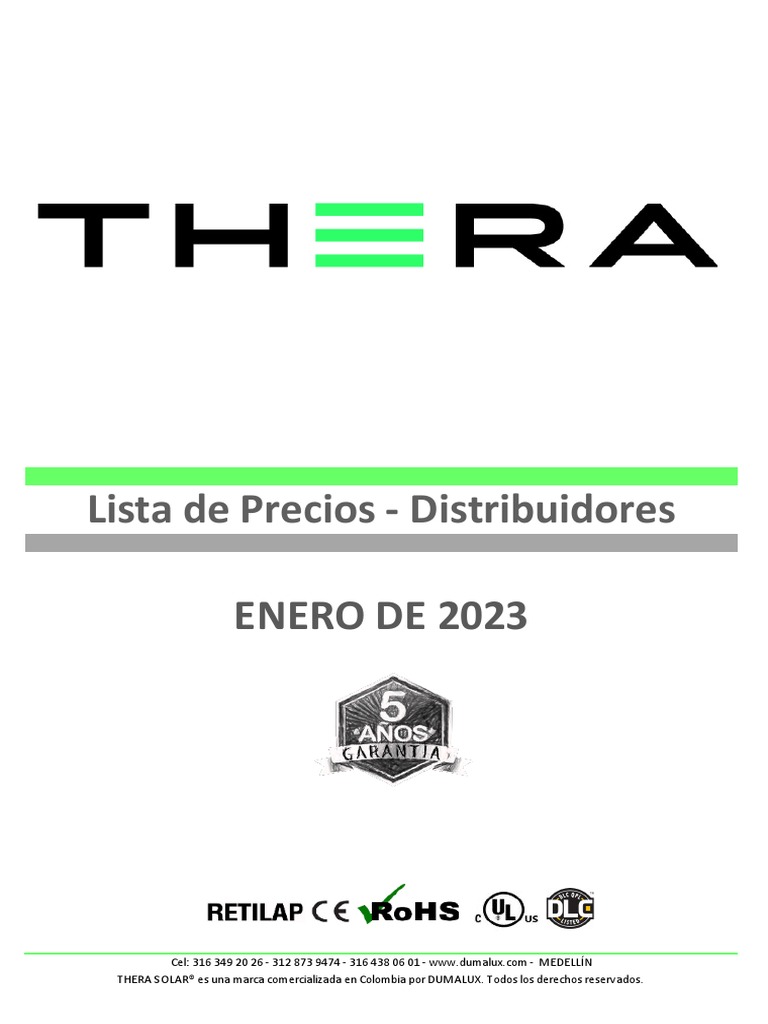 1 LISTA DE PRECIOS THERA Enero 20233384051 PDF Electricidad