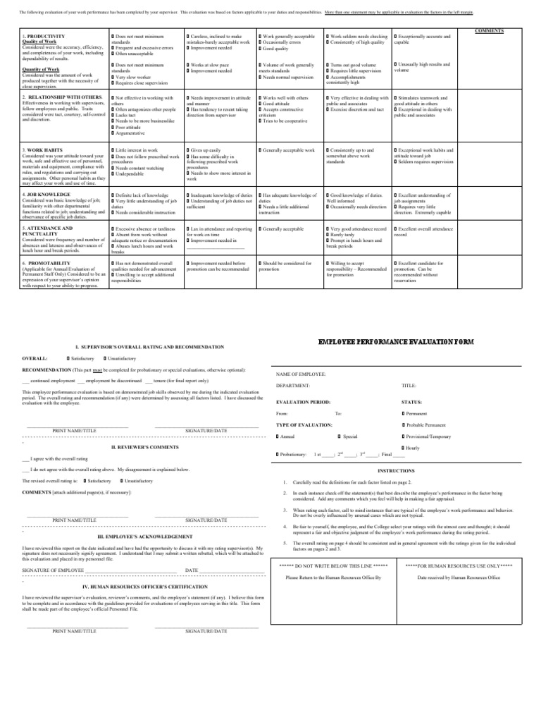 Employee Performance Evaluation Form | PDF | Performance Appraisal ...