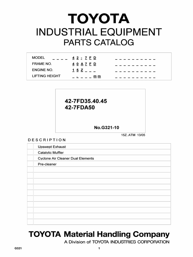 Manual Book Forklift Spare Part Toyota 7FD PDF