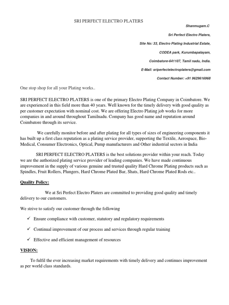 Hard Chrome Electro Plating, Sri Perfect Electro Platers (PDFDrive