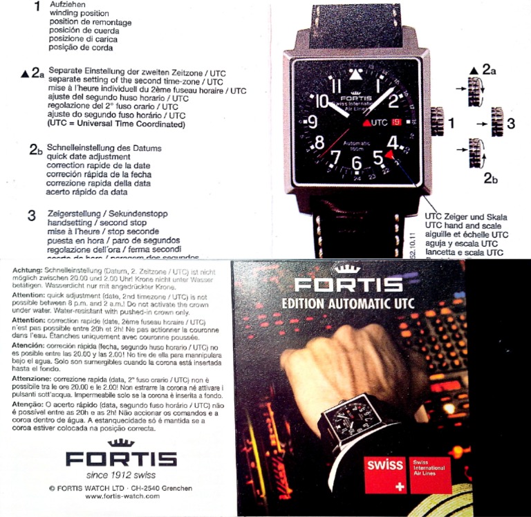 Fortis Watch Operating Instructions / Swiss Airline Model | PDF