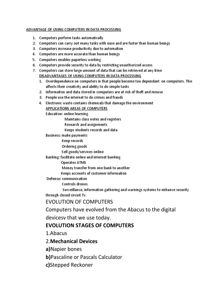 Advantage of Using Computers in Data Processing | PDF image.