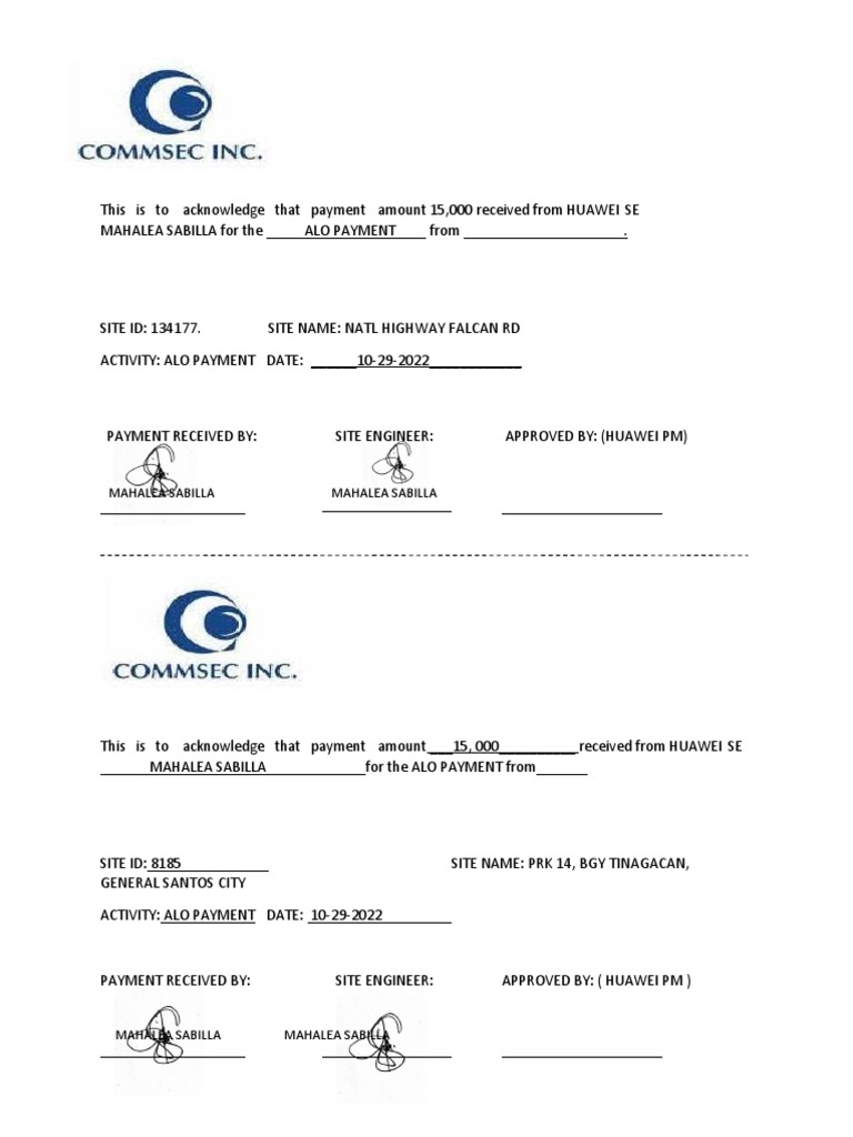 Acknowledgment of ALO Payment Receipt | PDF | Business