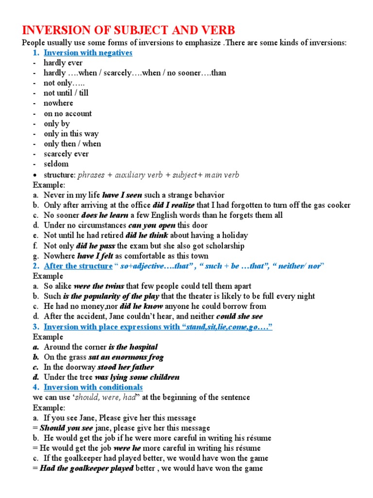 Types and Examples of Inverted Sentence Structures in English | PDF